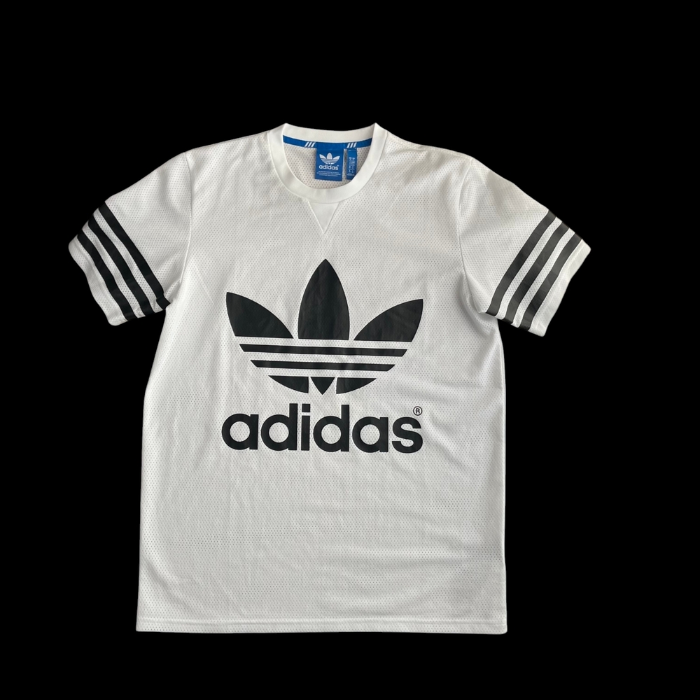 Adidas White and Black Logo T-Shirt Size M